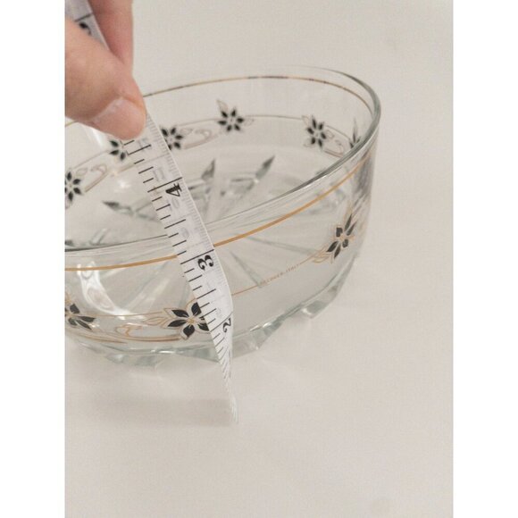 Vintage Decover Italy Glass Bowl With Black & Gold Floral Design - Picture 3 of 10
